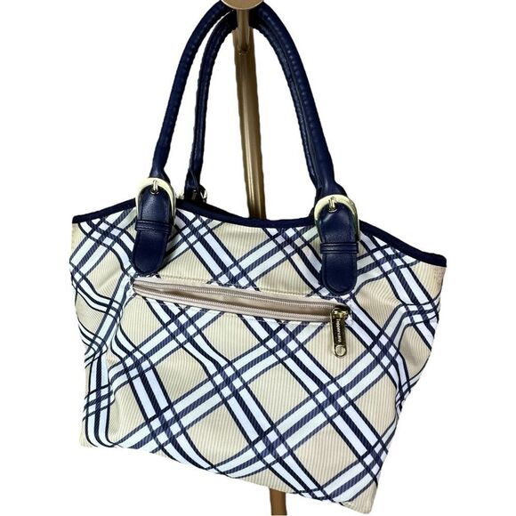 Tupperware Navy Cream Plaid Insulated Zip Top Lunch Bag - Picture 4 of 7